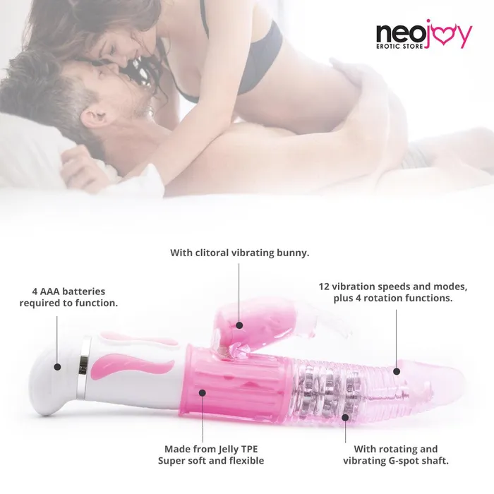 Neojoy Neojoy Dual Jelly Vibe Rampant Rabbit GSpot Clitoral Dual Vibrator For Women Rotating Shaft for Vaginal Penetration Girthy Jelly Sex Toy Vibrators