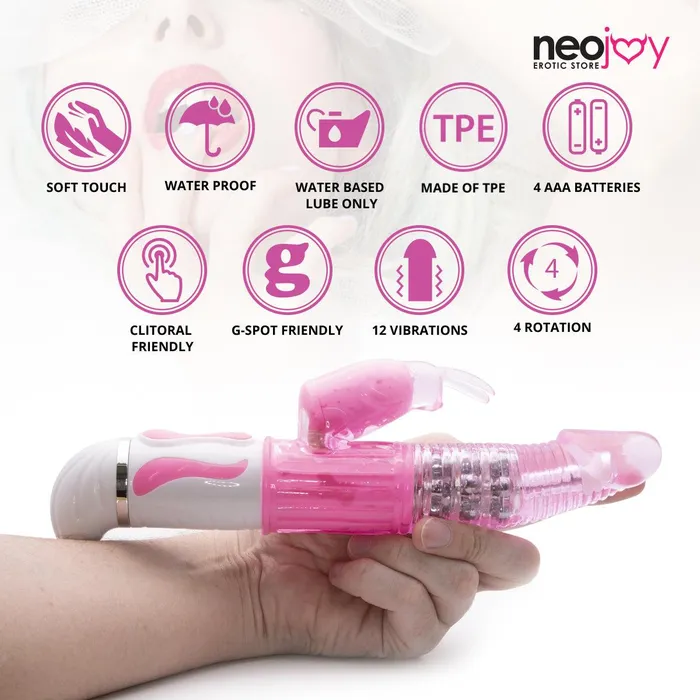 Neojoy Neojoy Dual Jelly Vibe Rampant Rabbit GSpot Clitoral Dual Vibrator For Women Rotating Shaft for Vaginal Penetration Girthy Jelly Sex Toy Vibrators