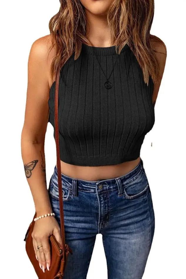 cj Female Sex Toys Womens Pure Color Halter Knitted Vest Slim Top