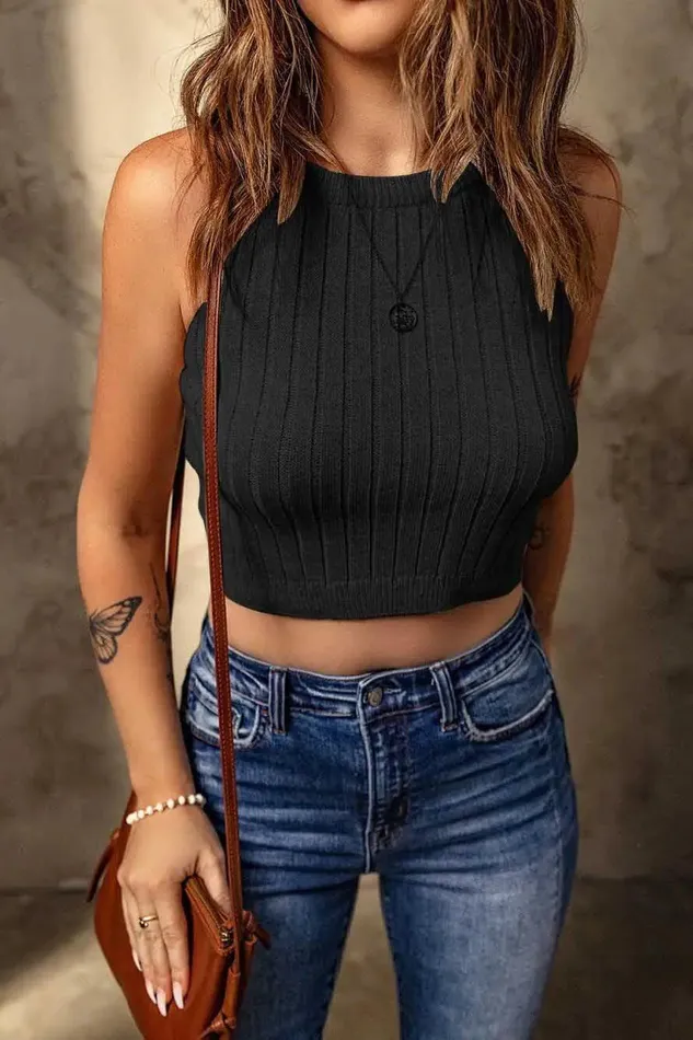 cj Female Sex Toys Womens Pure Color Halter Knitted Vest Slim Top